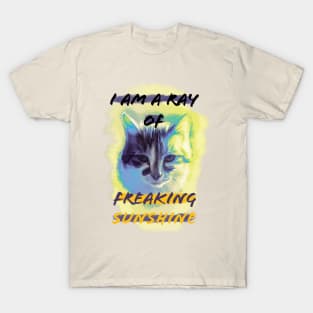 I Am a Ray of Freaking Sunshine blue Cat with Background T-Shirt